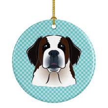 Load image into Gallery viewer, Checkerboard Blue Saint Bernard Ceramic Ornament BB1184CO1