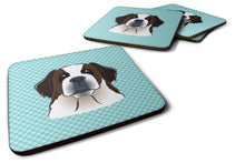 Load image into Gallery viewer, Checkerboard Blue Saint Bernard Coasters - Set of 4 Lightweight Foam, Absorbent Drink Coasters BB1184FC