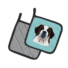 Load image into Gallery viewer, Checkerboard Blue Saint Bernard Pot Holders - Set of 2 - Heat-Resistant Kitchen Essentials BB1184PTHD