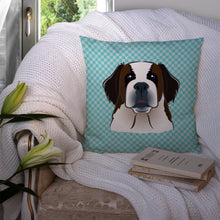 Load image into Gallery viewer, Checkerboard Blue Saint Bernard Canvas Throw Pillow - 14x14 Decorative Pillow – Art for Your Home &amp; Patio BB1184PW1414