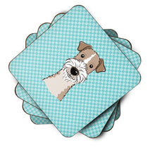 Load image into Gallery viewer, Checkerboard Blue Wire Haired Fox Terrier Coasters - Set of 4 Lightweight Foam, Absorbent Drink Coasters BB1185FC