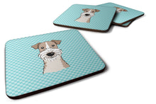 Load image into Gallery viewer, Checkerboard Blue Wire Haired Fox Terrier Coasters - Set of 4 Lightweight Foam, Absorbent Drink Coasters BB1185FC