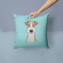 Load image into Gallery viewer, Checkerboard Blue Wire Haired Fox Terrier Canvas Throw Pillow - 14x14 Decorative Pillow – Art for Your Home &amp; Patio BB1185PW1414
