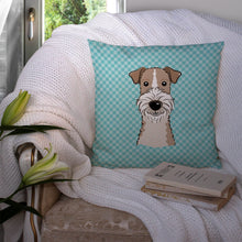 Load image into Gallery viewer, Checkerboard Blue Wire Haired Fox Terrier Canvas Throw Pillow - 14x14 Decorative Pillow – Art for Your Home &amp; Patio BB1185PW1414