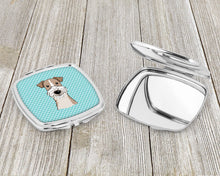 Load image into Gallery viewer, Checkerboard Blue Wire Haired Fox Terrier Compact Mirror – Stylish Purse Mirror with Artistic Covers BB1185SCM