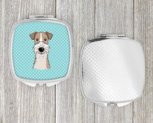 Load image into Gallery viewer, Checkerboard Blue Wire Haired Fox Terrier Compact Mirror – Stylish Purse Mirror with Artistic Covers BB1185SCM