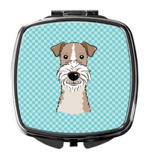 Load image into Gallery viewer, Checkerboard Blue Wire Haired Fox Terrier Compact Mirror – Stylish Purse Mirror with Artistic Covers BB1185SCM