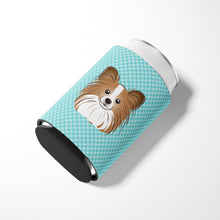 Load image into Gallery viewer, Checkerboard Blue Papillon Can or Bottle Hugger BB1186CC