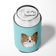 Load image into Gallery viewer, Checkerboard Blue Papillon Can or Bottle Hugger BB1186CC