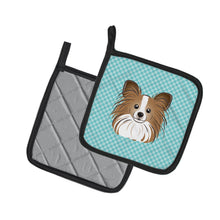 Load image into Gallery viewer, Checkerboard Blue Papillon Pot Holders - Set of 2 - Heat-Resistant Kitchen Essentials BB1186PTHD