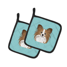 Load image into Gallery viewer, Checkerboard Blue Papillon Pot Holders - Set of 2 - Heat-Resistant Kitchen Essentials BB1186PTHD