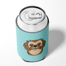 Load image into Gallery viewer, Checkerboard Blue Chocolate Brown Shih Tzu Can or Bottle Hugger BB1187CC