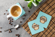 Load image into Gallery viewer, Checkerboard Blue Chocolate Brown Shih Tzu Coasters - Set of 4 Lightweight Foam, Absorbent Drink Coasters BB1187FC