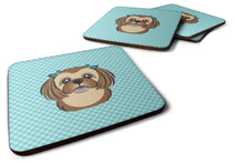 Load image into Gallery viewer, Checkerboard Blue Chocolate Brown Shih Tzu Coasters - Set of 4 Lightweight Foam, Absorbent Drink Coasters BB1187FC