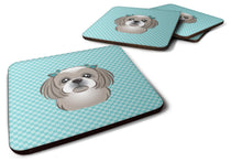 Load image into Gallery viewer, Checkerboard Blue Gray Silver Shih Tzu Coasters - Set of 4 Lightweight Foam, Absorbent Drink Coasters BB1188FC