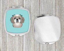 Load image into Gallery viewer, Checkerboard Blue Gray Silver Shih Tzu Compact Mirror – Stylish Purse Mirror with Artistic Covers BB1188SCM