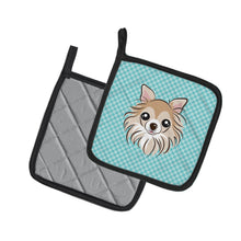 Load image into Gallery viewer, Checkerboard Blue Chihuahua Pot Holders - Set of 2 - Heat-Resistant Kitchen Essentials BB1189PTHD
