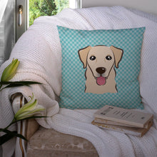 Load image into Gallery viewer, Checkerboard Blue Golden Retriever Canvas Throw Pillow - 14x14 Decorative Pillow – Art for Your Home &amp; Patio BB1190PW1414