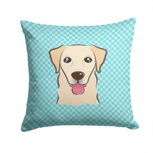 Load image into Gallery viewer, Checkerboard Blue Golden Retriever Canvas Throw Pillow - 14x14 Decorative Pillow – Art for Your Home &amp; Patio BB1190PW1414