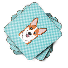 Load image into Gallery viewer, Checkerboard Blue Corgi Coasters - Set of 4 Lightweight Foam, Absorbent Drink Coasters BB1192FC