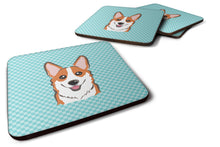 Load image into Gallery viewer, Checkerboard Blue Corgi Coasters - Set of 4 Lightweight Foam, Absorbent Drink Coasters BB1192FC