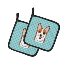 Load image into Gallery viewer, Checkerboard Blue Corgi Pot Holders - Set of 2 - Heat-Resistant Kitchen Essentials BB1192PTHD