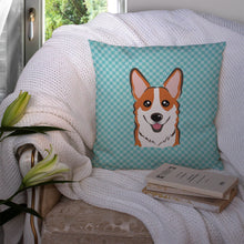 Load image into Gallery viewer, Checkerboard Blue Corgi Canvas Throw Pillow - 14x14 Decorative Pillow – Art for Your Home &amp; Patio BB1192PW1414