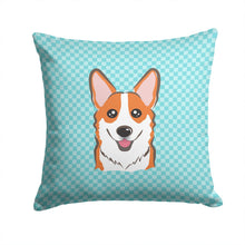 Load image into Gallery viewer, Checkerboard Blue Corgi Canvas Throw Pillow - 14x14 Decorative Pillow – Art for Your Home &amp; Patio BB1192PW1414