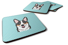 Load image into Gallery viewer, Checkerboard Blue Corgi Coasters - Set of 4 Lightweight Foam, Absorbent Drink Coasters BB1193FC