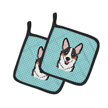 Load image into Gallery viewer, Checkerboard Blue Corgi Pot Holders - Set of 2 - Heat-Resistant Kitchen Essentials BB1193PTHD