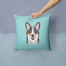 Load image into Gallery viewer, Checkerboard Blue Corgi Canvas Throw Pillow - 14x14 Decorative Pillow – Art for Your Home &amp; Patio BB1193PW1414