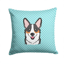 Load image into Gallery viewer, Checkerboard Blue Corgi Canvas Throw Pillow - 14x14 Decorative Pillow – Art for Your Home &amp; Patio BB1193PW1414