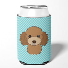 Load image into Gallery viewer, Checkerboard Blue Chocolate Brown Poodle Can or Bottle Hugger BB1194CC
