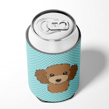 Load image into Gallery viewer, Checkerboard Blue Chocolate Brown Poodle Can or Bottle Hugger BB1194CC