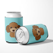 Load image into Gallery viewer, Checkerboard Blue Chocolate Brown Poodle Can or Bottle Hugger BB1194CC