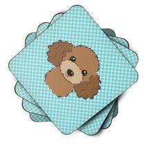 Load image into Gallery viewer, Checkerboard Blue Chocolate Brown Poodle Coasters - Set of 4 Lightweight Foam, Absorbent Drink Coasters BB1194FC