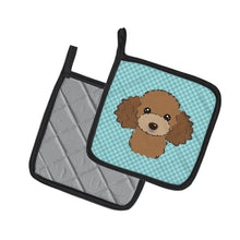 Load image into Gallery viewer, Checkerboard Blue Chocolate Brown Poodle Pot Holders - Set of 2 - Heat-Resistant Kitchen Essentials BB1194PTHD