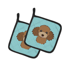Load image into Gallery viewer, Checkerboard Blue Chocolate Brown Poodle Pot Holders - Set of 2 - Heat-Resistant Kitchen Essentials BB1194PTHD