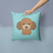 Load image into Gallery viewer, Checkerboard Blue Chocolate Brown Poodle Canvas Throw Pillow - 14x14 Decorative Pillow – Art for Your Home &amp; Patio BB1194PW1414