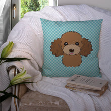 Load image into Gallery viewer, Checkerboard Blue Chocolate Brown Poodle Canvas Throw Pillow - 14x14 Decorative Pillow – Art for Your Home &amp; Patio BB1194PW1414