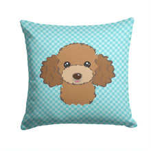 Load image into Gallery viewer, Checkerboard Blue Chocolate Brown Poodle Canvas Throw Pillow - 14x14 Decorative Pillow – Art for Your Home &amp; Patio BB1194PW1414