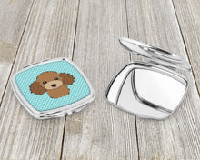 Load image into Gallery viewer, Checkerboard Blue Chocolate Brown Poodle Compact Mirror – Stylish Purse Mirror with Artistic Covers BB1194SCM