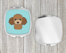Load image into Gallery viewer, Checkerboard Blue Chocolate Brown Poodle Compact Mirror – Stylish Purse Mirror with Artistic Covers BB1194SCM