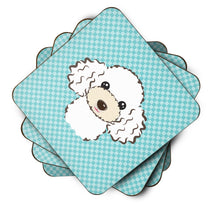 Load image into Gallery viewer, Checkerboard Blue White Poodle Coasters - Set of 4 Lightweight Foam, Absorbent Drink Coasters BB1195FC