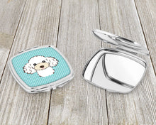 Load image into Gallery viewer, Checkerboard Blue White Poodle Compact Mirror – Stylish Purse Mirror with Artistic Covers BB1195SCM