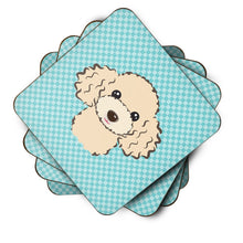 Load image into Gallery viewer, Checkerboard Blue Buff Poodle Coasters - Set of 4 Lightweight Foam, Absorbent Drink Coasters BB1196FC