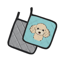 Load image into Gallery viewer, Checkerboard Blue Buff Poodle Pot Holders - Set of 2 - Heat-Resistant Kitchen Essentials BB1196PTHD