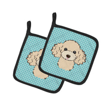 Load image into Gallery viewer, Checkerboard Blue Buff Poodle Pot Holders - Set of 2 - Heat-Resistant Kitchen Essentials BB1196PTHD