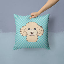 Load image into Gallery viewer, Checkerboard Blue Buff Poodle Canvas Throw Pillow - 14x14 Decorative Pillow – Art for Your Home &amp; Patio BB1196PW1414