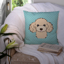 Load image into Gallery viewer, Checkerboard Blue Buff Poodle Canvas Throw Pillow - 14x14 Decorative Pillow – Art for Your Home &amp; Patio BB1196PW1414